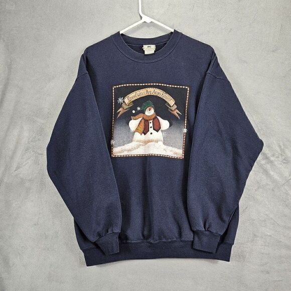 Vtg Lee Sweatshirt Womens Medium Blue Snowflakes Angel Kisses Crewneck Sweater - Picture 1 of 7